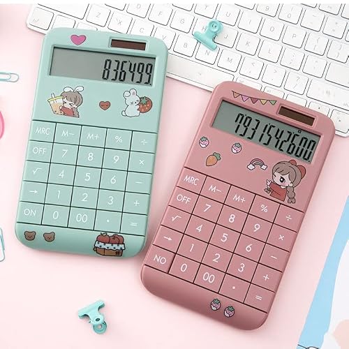 QERTYHJK Cute Cartoon Calculator Fashion Student Portable Small Solar Financial Cashier Girl 12-bit