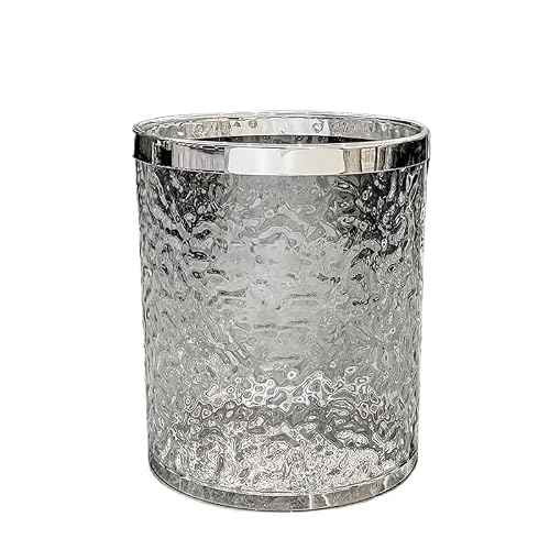AEYSD-456 Trash and Recycling Bin Clear Round Trash Can with Plated Pressure Ring Modern Plastic Waste Basket for Living Room, Bedroom, Office Trash Can with Lid(Clear)