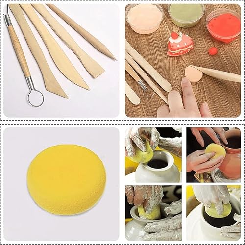 TXGJWRA 32 Pcs with Bag Ceramic Wax Clays Carving Tools Pottery Sculpting Modeling Tool Set Pottery Clay Sculpting Tools (D Light Grey)