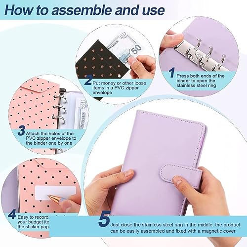 GGGUOJINN PU Leather Budget Binder Cash Envelope System with 12PCS Money Envelopes and Expense Sheets, 4 Pockets (Color : A, Size : 7.5 x 5.5 inch) (A 7.5 x 5.5 inch)