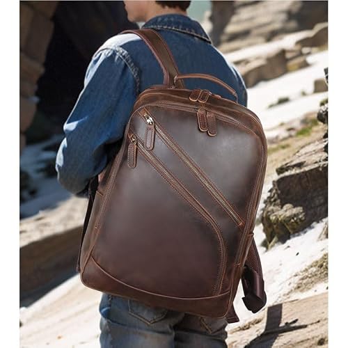 AODFDSJH Business Fashion Brown Cowhide Computer Backpack Outdoor Travel Camping Daily Commute