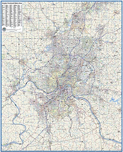 Topographics Greater Cincinnati Metro Area Wall Map, 42 x 52 Inches, Laminated, Full Color, Street Map