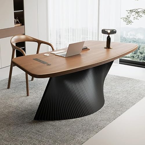LINKIO Home Office Desks Single Boss Office Workbench, Curved Simple Business Solid Wood Study Table, Black Table Legs Modern Furniture Computer Table Desk(220x80x75cm)