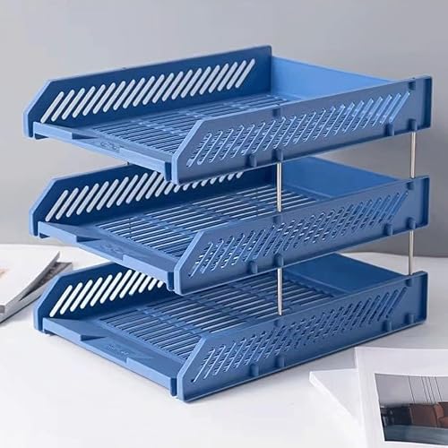 File Rack File Tray Desktop Item Storage Rack Frame Data Sorting Supplies Office Archive Letter Trays(Blue)
