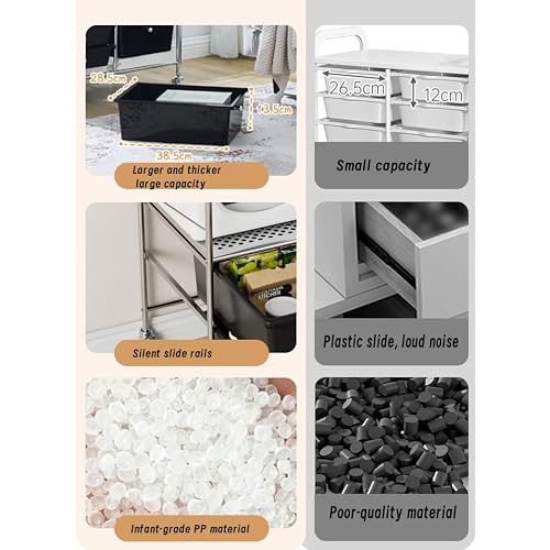 Rolling Storage Cart, 3 Tier Storage Drawer Carts, carbon steel Multipurpose Mobile Rolling Utility Cart, with Storage Drawer Utility Cart Storage for Home Office