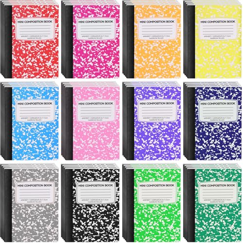 UZLU 48 Pack Mini Composition Notebooks 4.5x3.25 Inch College Ruled