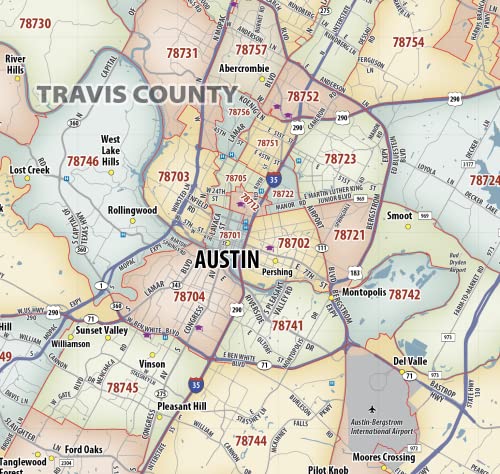Generic Austin TX ZIP Code Laminated Map (40' x 36')