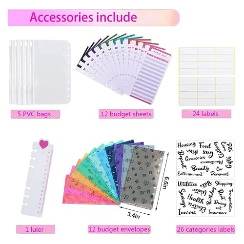 35Pcs A6 PU Leather Budget Binder Notebook Cash Envelopes System Set, with Pockets for Money Saving Bill Organizer(D)