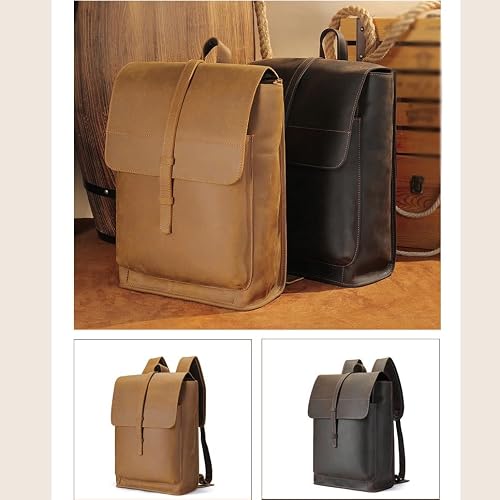 ZUIAI Laptop Backpack Genuine Leather Casual Travel Daypack Hiking Travel Bag Camping Rucksack(D)