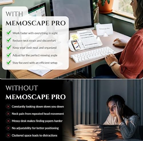 Vu Ryte Memoscape Pro Adjustable in-Line Document Copy Holder, Boost Productivity, 175 Sheet Capacity, Supports Electronics and Writing, (VUR 6080) White/Clear