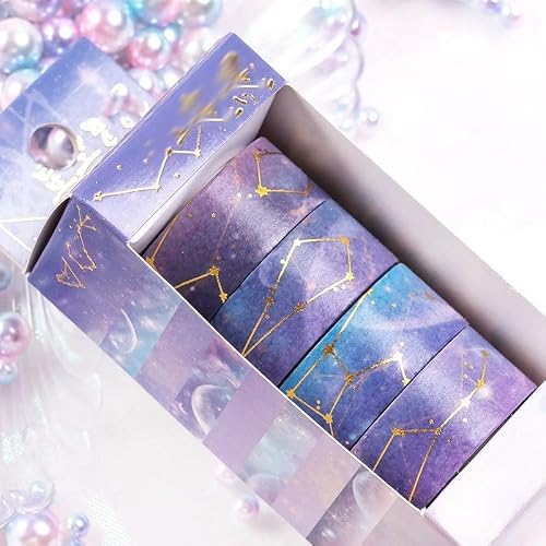 UOHLCX Starry Sky Cherry Blossoms Washi Tape Set Adhesive DIY Scrapbooking Sticker Label