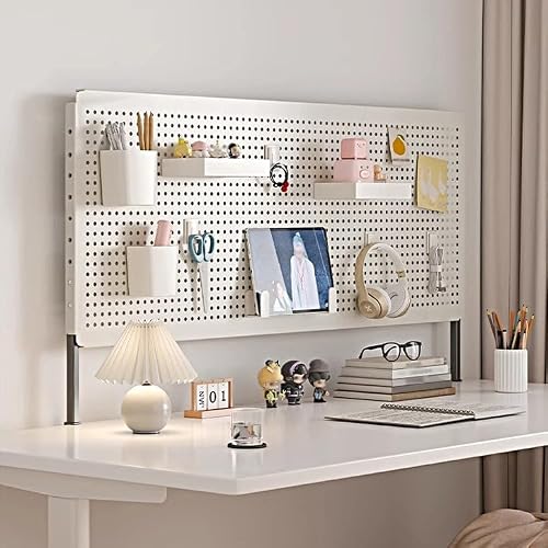 ZBJDX Height-Adjustable Clamp-on Desktop Pegboard, Desk Extender Shelving System, Metal Desktop Organizer Shelf Partition Panel,Blue,Medium