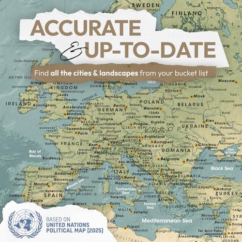 Premium Detailed World Map Pinboard on Canvas | Interactive Map with Pins | Perfect for Marking Your Adventures and Memories | Pin Adventure map (32 x 24)