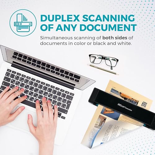 IRIScan Executive 4 Pro Black Portable Duplex Scanner, 8 PPM USB Document and Receipt Scanner for Windows, Readiris PDF Included