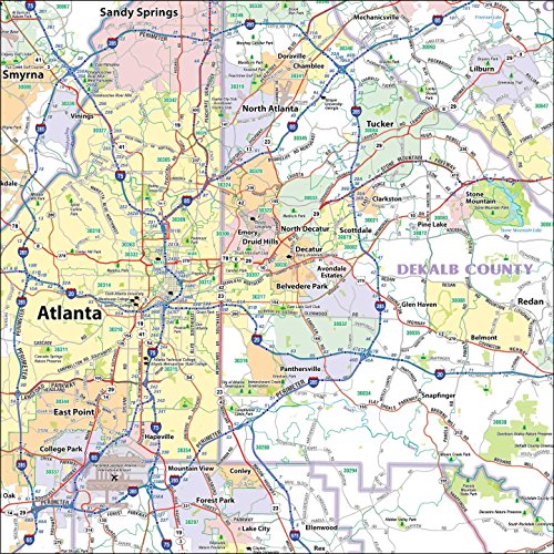 Topographics Atlanta Metro Area Laminated Street Wall Map