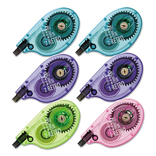 Tombow 68670 MONO Original Correction Tape, Asst RetroColor Applicators, 1/6-Inch x 394-Inch, 6/Box