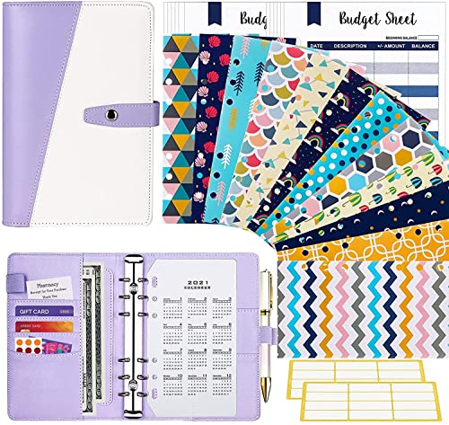 ONMYJFD 28Pcs A6 PU Binder Budget Envelopes System Planner with Budget Cash Envelopes,Budget Sheets,24Pcs Stickers and 2021 Calendar(D)
