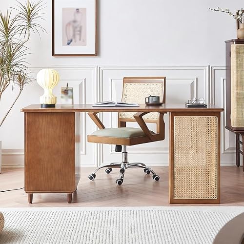 LINKIO Home Office Desks Home Desk Wooden Desk Living Room Bedroom Study Table Computer Table Rattan Computer Table Desk(160x80x75cm)