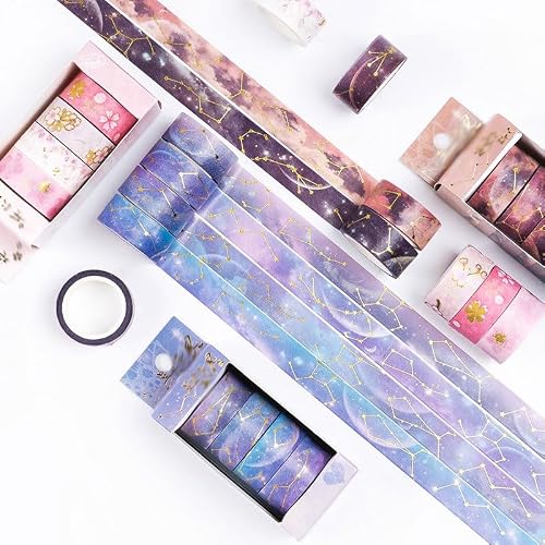 UOHLCX Starry Sky Cherry Blossoms Washi Tape Set Adhesive DIY Scrapbooking Sticker Label