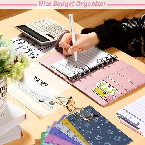 35Pcs A6 PU Leather Budget Binder Notebook Cash Envelopes System Set, with Pockets for Money Saving Bill Organizer(Black)