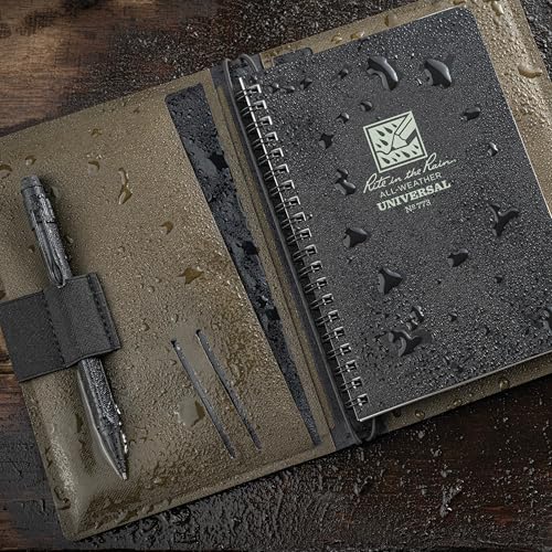 Rite in the Rain Weatherproof Side Spiral Kit: TPU Fabric Cover, 4.625" x 7" Black Notebook, and Tough Mechanical Pencil (No. M973-KIT)