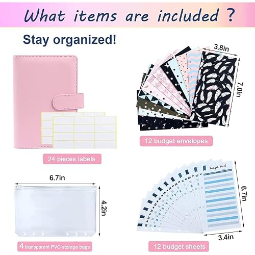 GGGUOJINN PU Leather Budget Binder Cash Envelope System with 12PCS Money Envelopes and Expense Sheets, 4 Pockets (Color : A, Size : 7.5 x 5.5 inch) (B 7.5 x 5.5 inch)