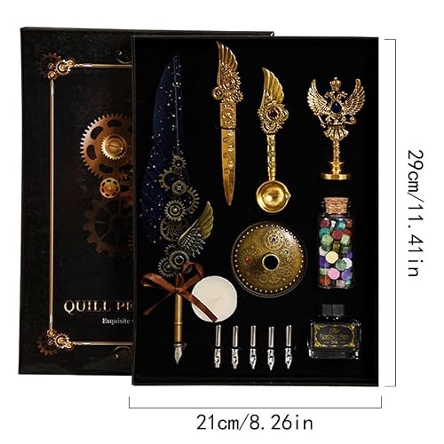 PRIFO Feather Pen Set Calligraphy Feather Pen Stationery Set ExquisiteVersatile Quill Pen Ink For Graduation Ceremony Christmas(White)