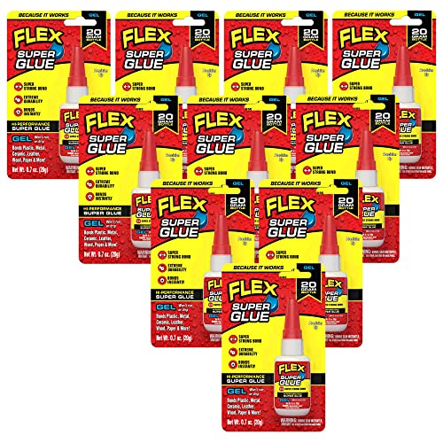 Flex Super Glue Gel, 20 Gram Bottle, 10-Pack, Clear, Instant Bond, Quick Dry, Cyanoacrylate Adhesive, Precision Tip for Wood, Metal, Plastic, Crafts, Ceramic, and Toy Repairs