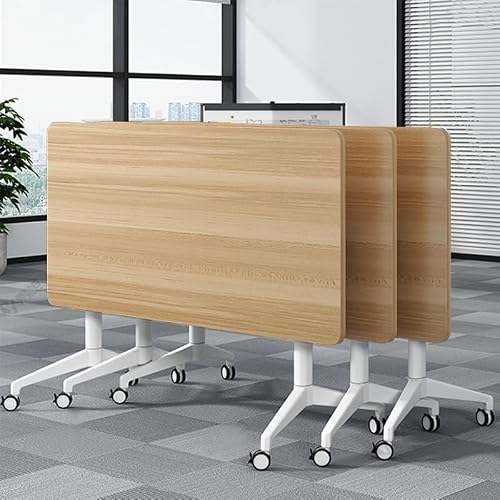 Folding Conference Table, Rectangular Conference Room Table Flip Top Mobile Training Table, with Four Locking Wheels, Rolling Meeting Table, for Office, Conference Rooms, Training Rooms(B,55x16x30in)