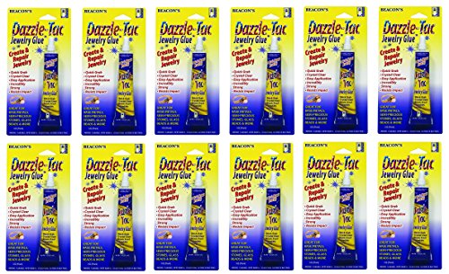 BEACON Dazzle-Tac Extra Strong Jewelry Glue - Crystal Clear, Waterproof & Shock Resistant - Perfect for Base Metals, Glass, Mirror and More, 1-Ounce, 12-Pack