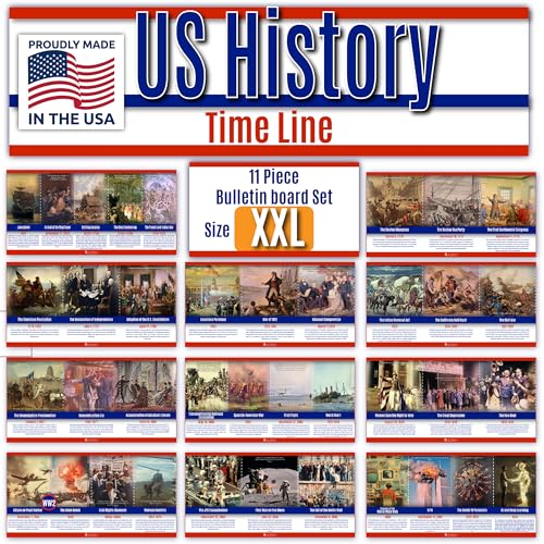 US History Posters Time Line bulletin board set, 11 charts pack Laminated thick 3 mil (18x36") Young N Refined | USA MADE