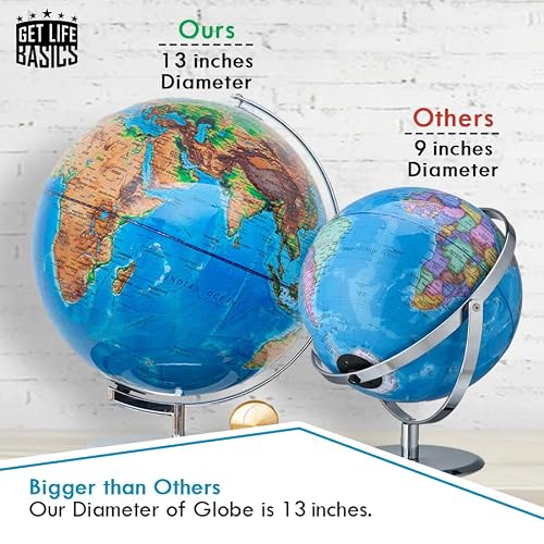 Get Life Basics 13” Illuminated Constellation World Globe for Kids & Adults