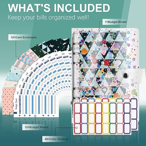 A6 Budget Binder with Cash Envelopes, PVC Notebook, for Money Budgeting Saving