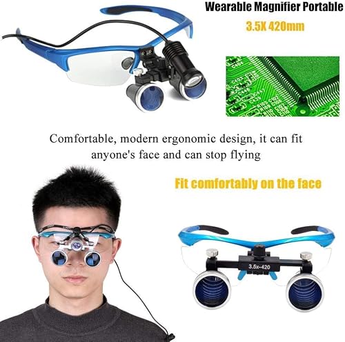 EUQKKWLOY Magnifying Glass Magnifying Glasses Magnifier,3.5X 420Mm Dental Surgery Magnifying Glass,Binocular Loupe,Handsfree Headband Magnifier,with Headlights,with Handy Carry Case,for