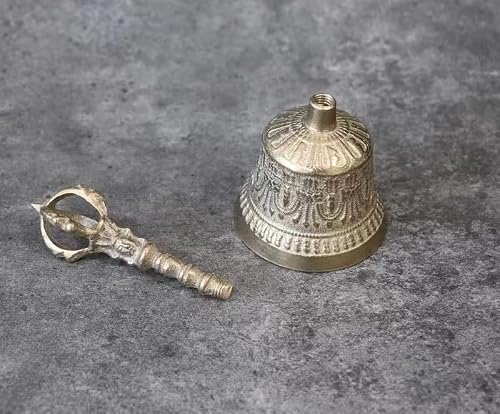 ALZBNDEOH Hand Bell Extra Loud Solid Brass Call Bell， Luxury Table Decoration Dinner Bell, Corporate Rewards Vintage Engraving Pattern Handheld Bell(OneColor,Large)