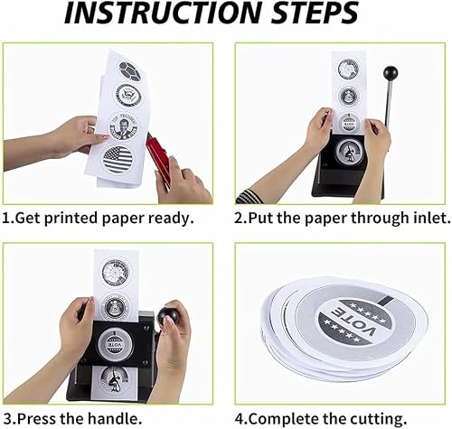 Round Badge Cutter 44mm,Manual Punch Press with,Steel Blade,Stainless Steel Blades for Paper and PVC Badges