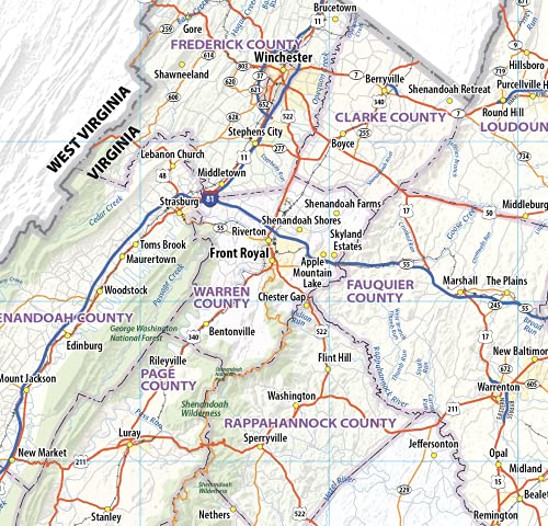 Virginia Laminated Wall Map (60” Wide by 28” high)