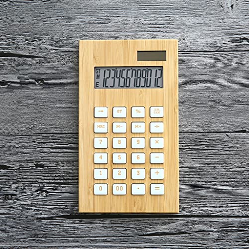 MVUYO FMURY Solar Calculator 12-Digit Display Large Screen and Wood Calculator Student Financial Desktop Office Learning Computer(D)