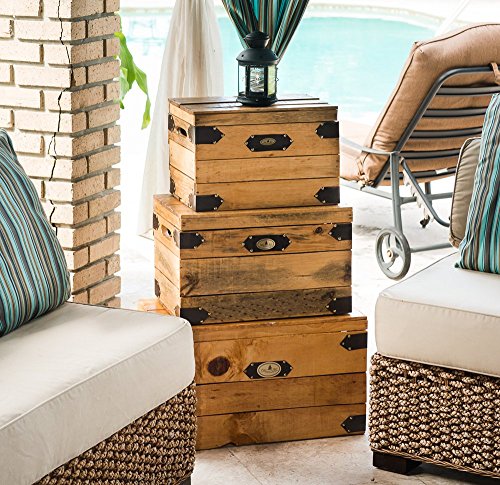 Rustic Storage Crate with Lid Set of 3 (Light Finish)