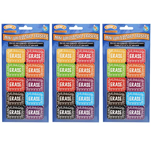 Ashley Productions Non-Magnetic Mini Whiteboard Erasers, Chalk Loop, 10 Per Pack, 3 Packs
