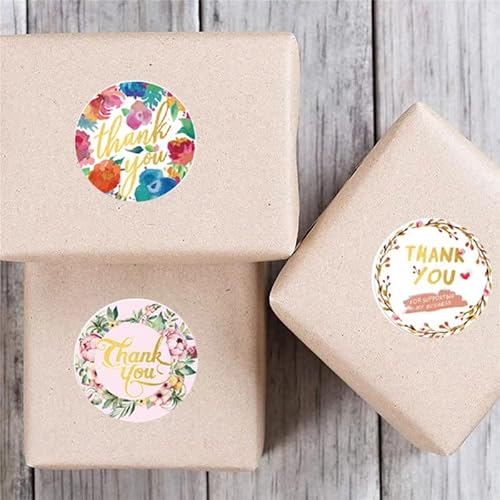 VIAENKFG Round Bronzing Flower Thank You Birthday Party Gift Sticker Decoration Seal Label(38MM)