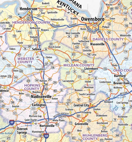 Kentucky Laminated Wall Map (70” wide by 35” high)