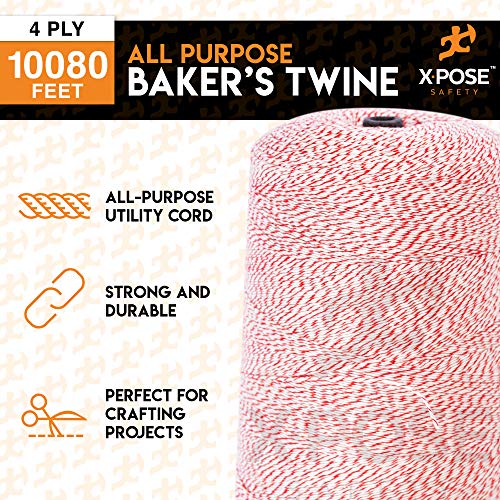 Baker’s Twine, 2 Pound Cone – 4 Ply Red and White String Pack of 6 to Tie Cake Boxes, for Arts and Crafts, Gift Wrapping and More - 50% Cotton 50% Poly - 10,080 Feet - Pack of 6 - by Xpose Safety