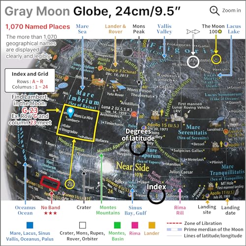Mapsoft Explorer Gray Moon Globe, 24cm/9.5", M-24, Lunar Globe, Moon Map, Lunar Map, Moon Atlas, Lunar Atlas