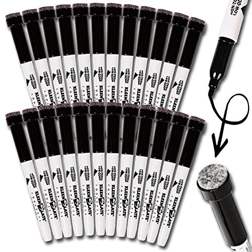 (24) KleenSlate Black Low Odor Dry Eraser Markers with Eraser, Bullet point