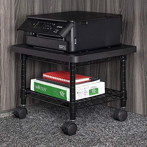 Safco Onyx Rolling Cart Printer Stand, Under-Desk Mobile Utility Table for Home Office with Steel Shelf, Black