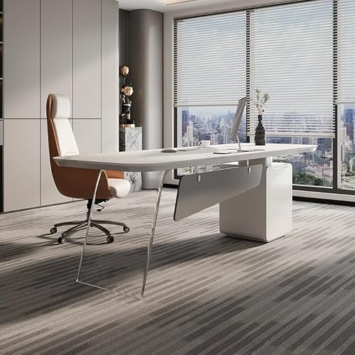 LINKIO Home Office Desks White Rock Slab Single Boss Office Work Desk, Wooden Supervisor Creative Large Desk, Suitable for Home Living Room, Study Room Computer Table Desk(200x70x75cm)