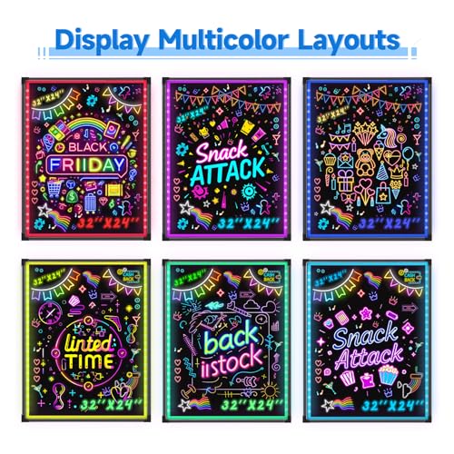 Hosim LED Message Writing Board, 16"X 12" Illuminated Erasable Neon Effect Restaurant Menu Sign with 8 Colors Markers, 7 Colors Flashing Mode DIY Message Chalkboard for Kitchen Wedding
