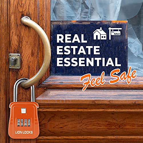 Lion Locks 1500 Key Lock Box with Code, Lockbox for Keys Outdoor, Realtor Lock Box for Short-Term Rentals, Holds 5 Keys (6 Pack, Orange)