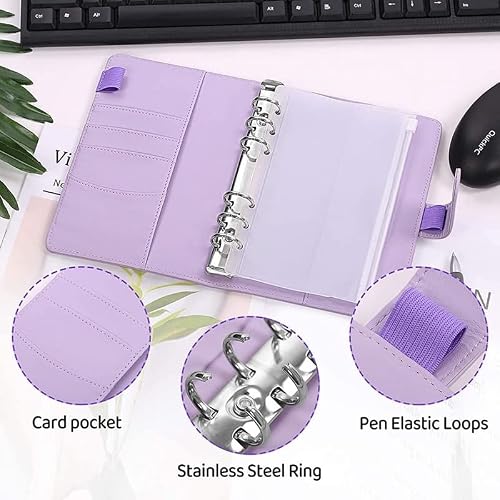 A6 Binder Budget PU Leather PlannerPockets Expense Sheets Notebook Cash Envelope Organizer System with Clear Zipper(8)